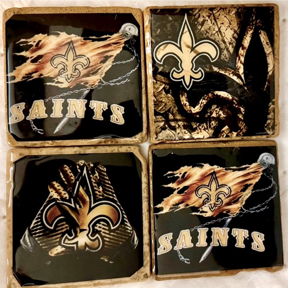 New Orleans Saints 4 piece tile coaster set. Water resistant felt back NEW - Picture 1 of 5
